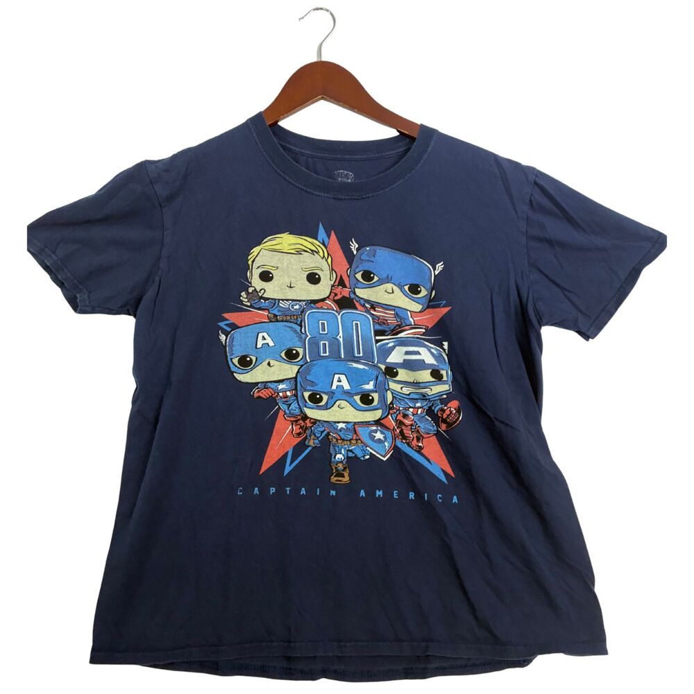 Marvel Funko Pop Captain America 80th Anniversary T Shirt Navy Blue Mens M